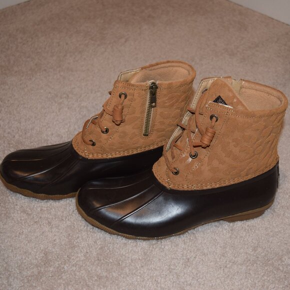 Sperry Cheetah Print Waterproof Duck Boots - Picture 1 of 10